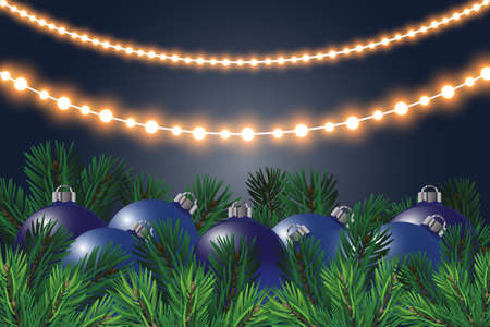 Glowing Christmas lights. Garlands, Christmas decorations lights effects. Happy New Year.のイラスト素材