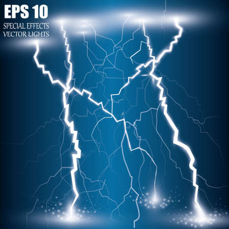 Vector illustration. Lightning and lighting effect. A symbol of natural strength or magic. Light and shine, Abstraction, electricity and explosionのイラスト素材