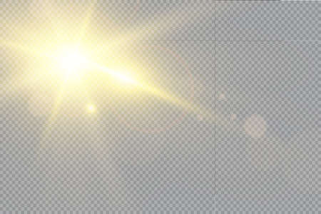 The bright light of the sun. Transparent sunlight. Special lens flare light effect. Front solar lens flare.のイラスト素材