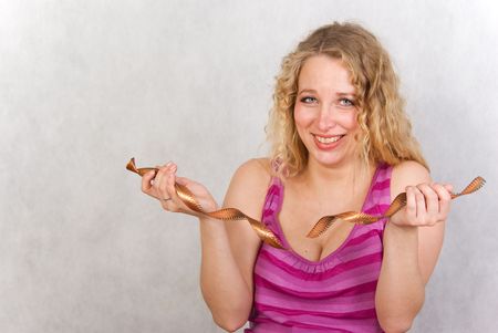 The girl with a shaving which has broken の写真素材