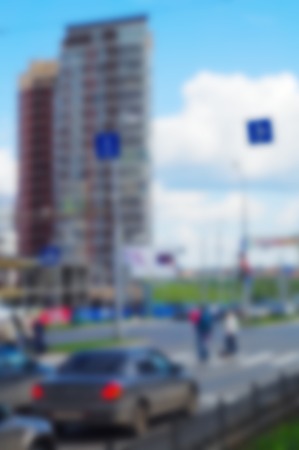 image of blur  building  and road in the city for backgroundの写真素材