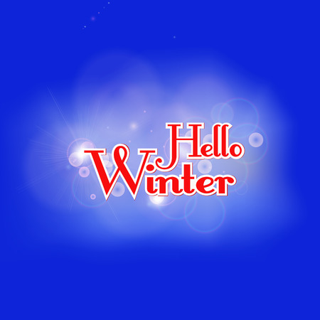 Happy sparkling Hello Winter card design with  red script over a textured graduated blue background in square format, vector illustration.のイラスト素材