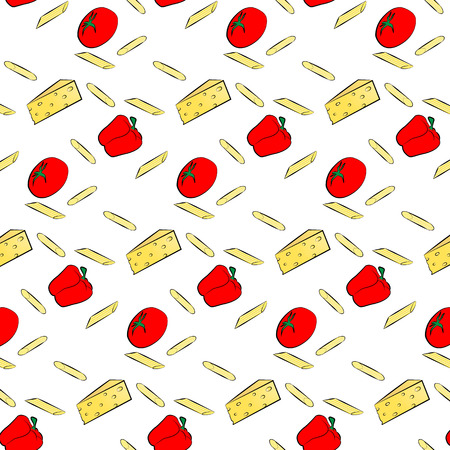 Italian pasta and tomatoes - seamless vector patternのイラスト素材