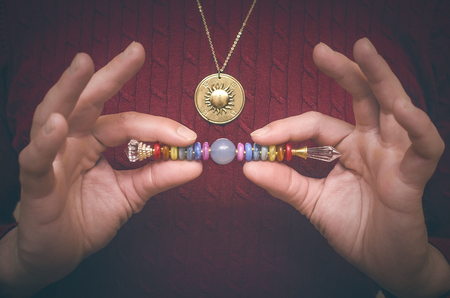 Scepter of the seven chakras for healing meditation.の写真素材
