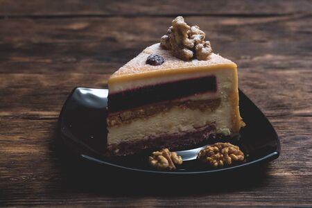 A piece of cake on a plate.の写真素材