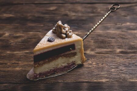 A piece of cake on a spatula.の写真素材
