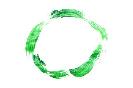 Green acrylic paint smear frame isolated on white background.の写真素材