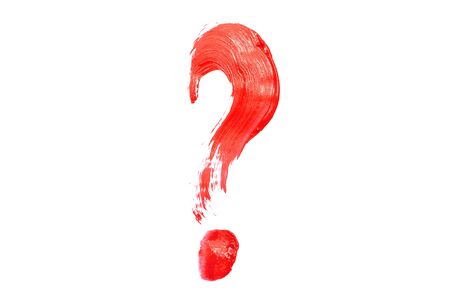 Question mark by red paint strip isolated on white background.の写真素材