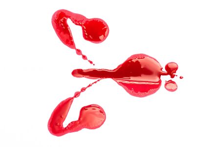 Red blots isolated on white background. Top view.