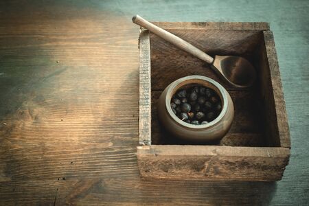 Dried berry on the witch doctor table background.の写真素材