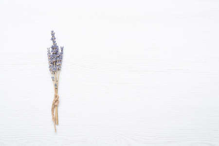 Lavender dried flowers stems isolated on the white background.の写真素材