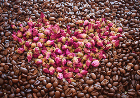 I heart you made of flowers, leaves, berries and coffe beans.の写真素材