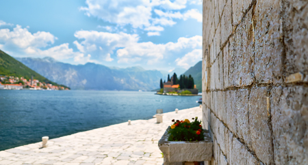 Wildlife on stones of orthodox church Island Gospa od Skrpjela Perast Boka Kotorska Montenegro.の写真素材