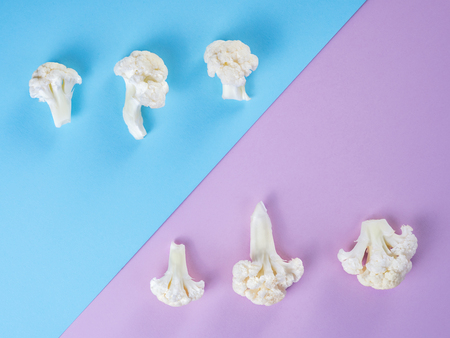 Piece cauliflower vegetable fresh. Time to reap harvest crop. On colored background.の写真素材