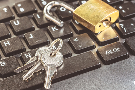 Lock of Computer chip analysis repair of PC laptop. Protection concept Antivirus