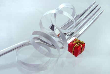 A Holiday Diet - An empty fork near holiday decorationsの写真素材