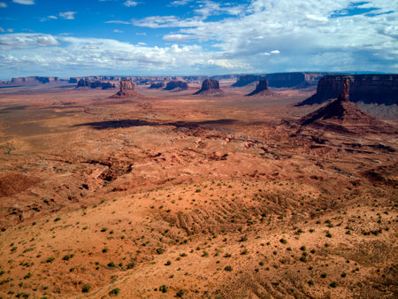 Aerial View of Desert Landscape With Mountainsの写真素材