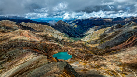 Aerial View of Mountain Range With Lake Comoの写真素材