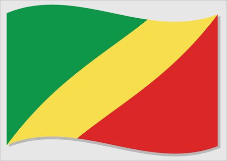 Waving flag of Republic of Congo vector graphic. Waving Congolese flag illustration. Republic of Congo country flag wavin in the wind is a symbol of freedom and independence.のイラスト素材