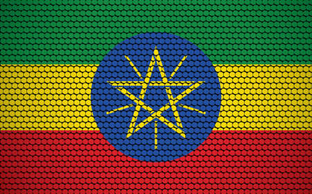 Abstract flag of Ethiopia made of circles. Ethiopian flag designed with colored dots giving it a modern and futuristic abstract look.のイラスト素材