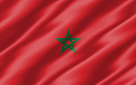Silk wavy flag of Morocco graphic. Wavy Moroccan flag 3D illustration. Rippled Morocco country flag is a symbol of freedom, patriotism and independence.の写真素材