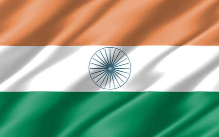 Silk wavy flag of India graphic. Wavy Indian flag 3D illustration. Rippled India country flag is a...