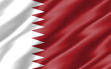 Silk wavy flag of Qatar graphic. Wavy Qatari flag 3D illustration. Rippled Qatar country flag is a...