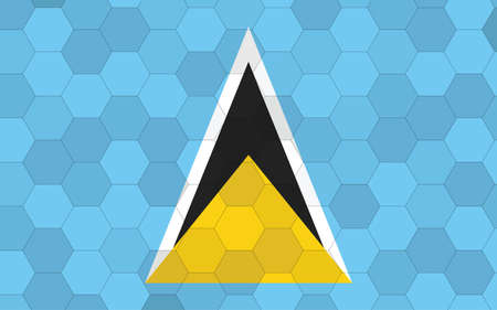 Saint Lucia flag illustration. Futuristic Saint Lucian flag graphic with abstract hexagon background...