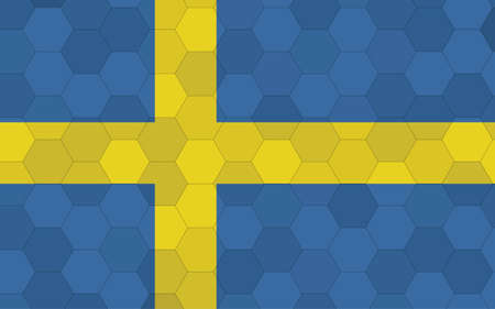 Sweden flag illustration. Futuristic Swedish flag graphic with abstract hexagon background vector....