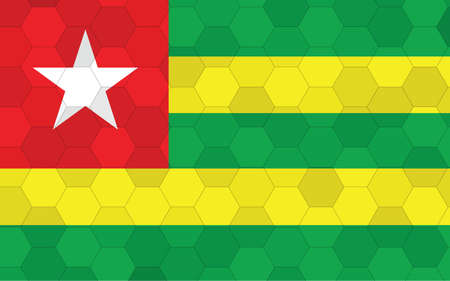 Togo flag illustration. Futuristic Togolese flag graphic with abstract hexagon background vector. Togo national flag symbolizes independence.のイラスト素材