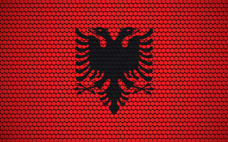 Abstract flag of Albania made of circles. Albanian flag designed with colored dots giving it a modern and futuristic abstract look.のイラスト素材
