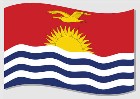 Waving flag of Kiribati vector graphic. Waving I-Kiribati flag illustration. Kiribati country flag wavin in the wind is a symbol of freedom and independence.のイラスト素材