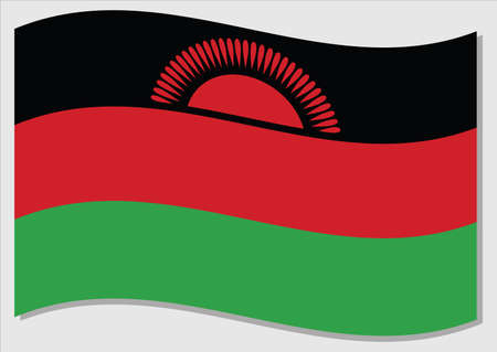 Waving flag of Malawi vector graphic. Waving Malawian flag illustration. Malawi country flag wavin in the wind is a symbol of freedom and independence.のイラスト素材
