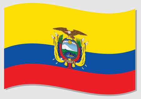 Waving flag of Ecuador vector graphic. Waving Ecuadorian flag illustration. Ecuador country flag wavin in the wind is a symbol of freedom and independence.のイラスト素材