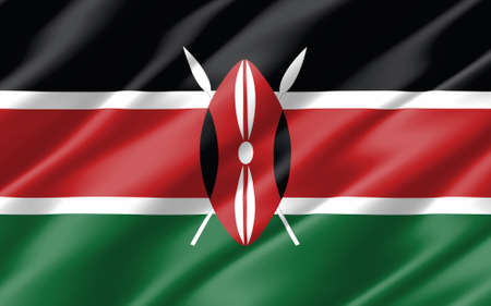 Silk wavy flag of Kenya graphic. Wavy Kenyan flag illustration. Rippled Kenya country flag is a symbol of freedom, patriotism and independence.の写真素材
