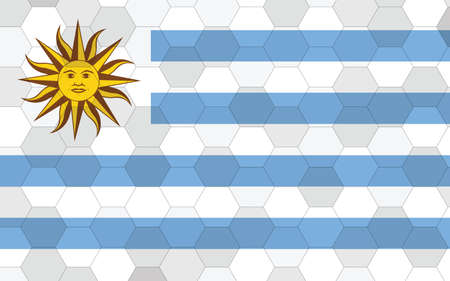 Uruguay flag illustration. Futuristic Uruguayan flag graphic with abstract hexagon background vector. Uruguay national flag symbolizes independence.のイラスト素材