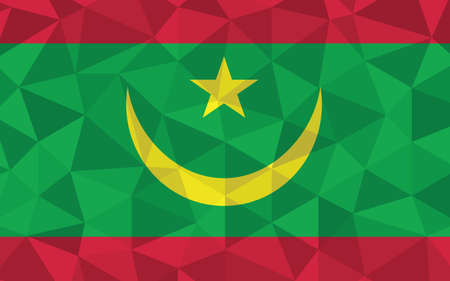 Low poly Mauritania flag vector illustration. Triangular Mauritanian flag graphic. Mauritania country flag is a symbol of independence.のイラスト素材
