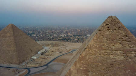 Historical Giza pyramids in Egypt shot by drone.