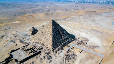 Historical Giza pyramids in Egypt shot by drone.の写真素材