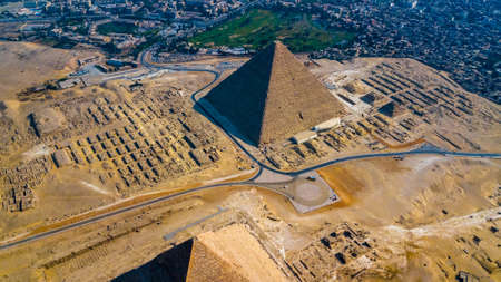 Historical Giza pyramids in Egypt shot by drone.の写真素材