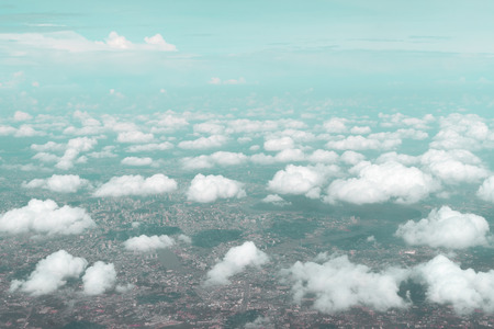 Bird's Eye View of Bangkok City and Cloud, Thailand. Vintage color.の写真素材