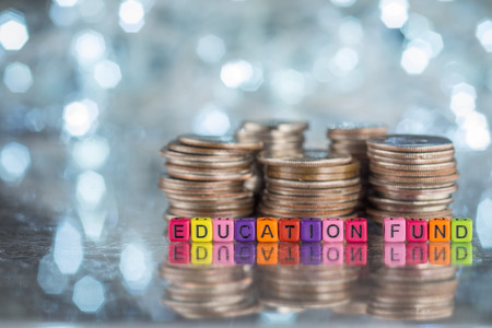 EDUCATION FUND word on alphabet block with stacked coins. Conceptual image.の写真素材