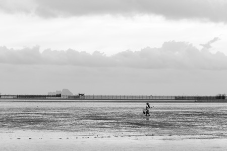 Seascape of Koh Klang island at sunset, Krabi, Thailand. Black and White tone.の写真素材