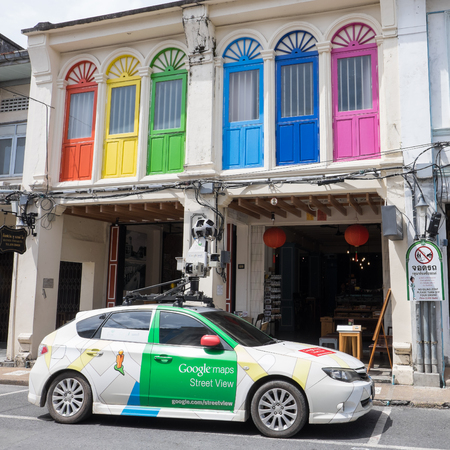 PHUKET, THAILAND - JULY 07, 2016: A Google Street View camera car in Phuket old town.のeditorial素材
