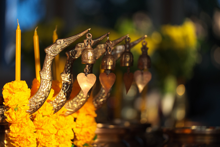 Group of Vintage Candlestick holder In Buddhist Temple.の写真素材