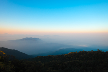 Mountain landscape at sunset. Ba Na Hills, Da Nang, Vietnam.の写真素材