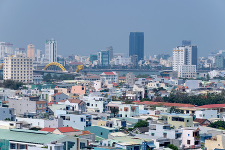 DANANG, VIETNAM - MARCH 5, 2017 : DaNang city with Dragon River Bridge (Rong Bridge), DaNang,...