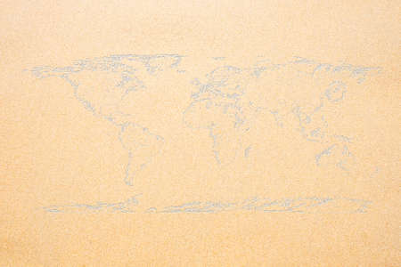 World map on sand texture surface use for background.の写真素材