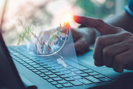 Data analysis stock chart, forex trading chart. Technology business finance and investment concept, funds stock market and digital assets. Business finance background.の写真素材