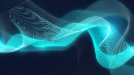 Abstract wave and dots technology background with light, Network connection structure concept.の写真素材